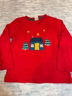 Frugi Red House Applique Long Sleeve Tee 4-5Y